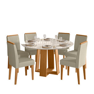 Juego De Comedor Esencia 135x135 Cm Vidrio 6 Sillas Beige