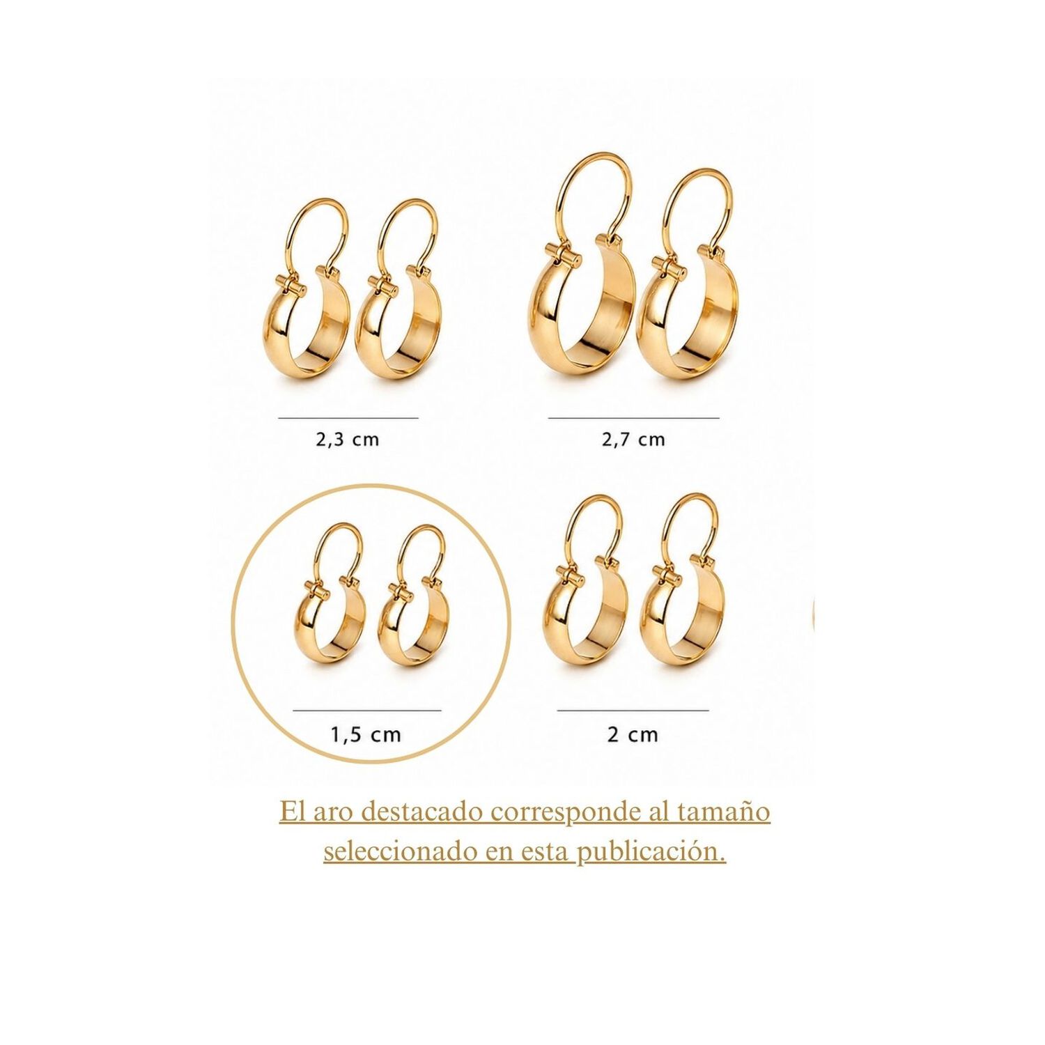 Aros Argolla Bote 1,5cm Largo N1 Oro 18k 1.50gr Mujer Regalo Dorado image number 5.0