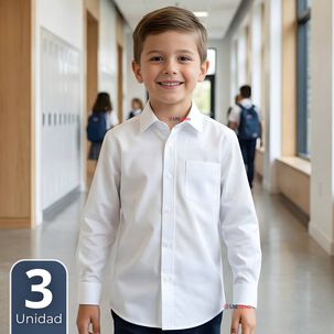 Pack 3 Camisa Escolar Blanca Manga Larga Colegio Para Ni&ntilde;os