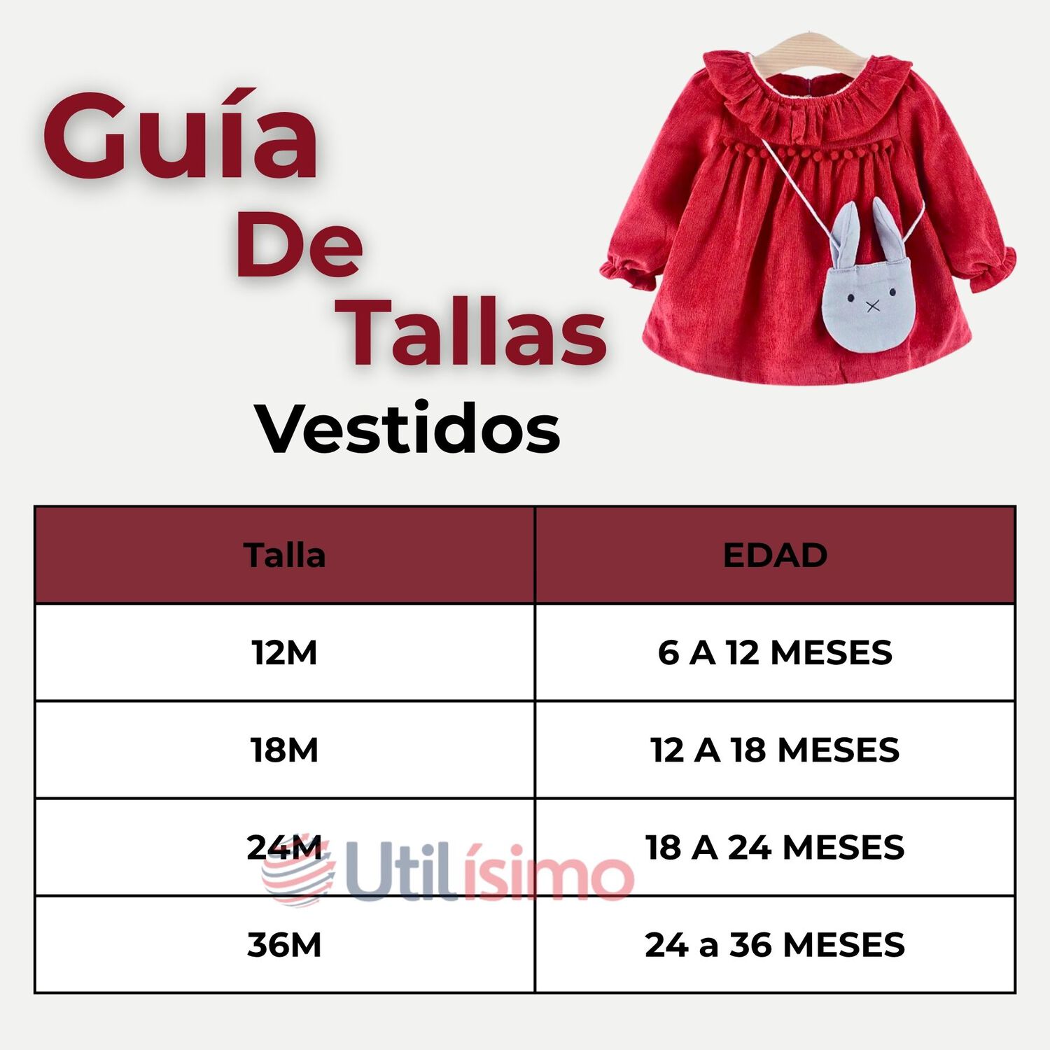 Vestido De Cotel&eacute; Con Bolso Conejo Forrado En Plush Ni&ntilde;a Color Rojo image number 2.0