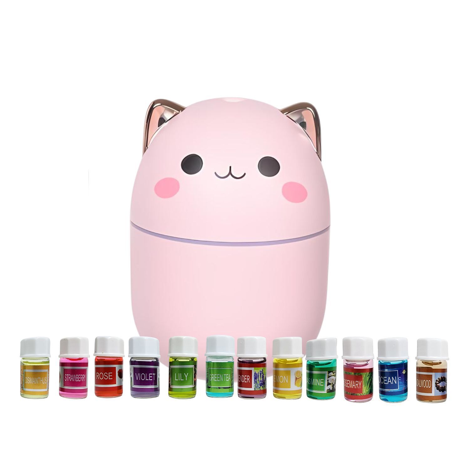 Pack Humidificador Dise&ntilde;o Gato Rosa + 12 Esencias Aromaticas image number 1.0