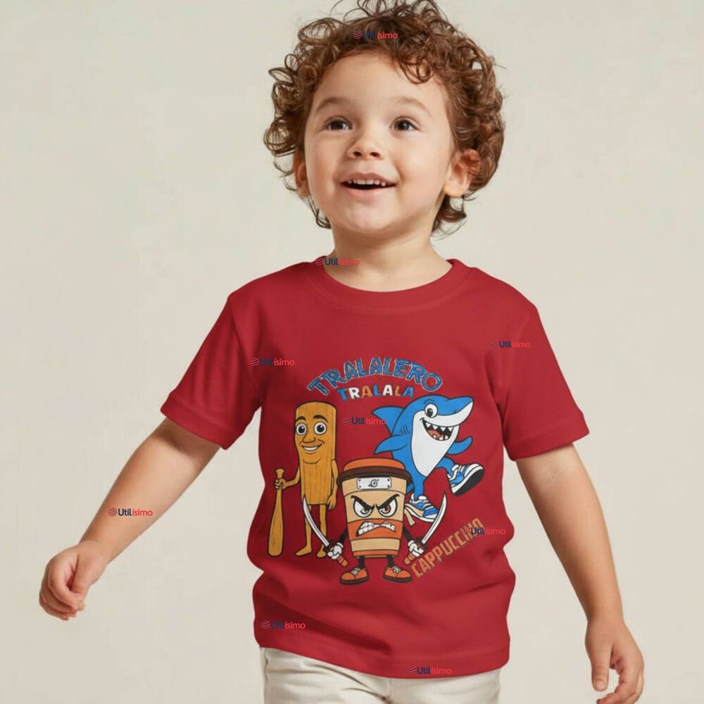 Polera Brainrots 100% Algodón Manga Corta Niño Tralalero Rojo image number 0.0