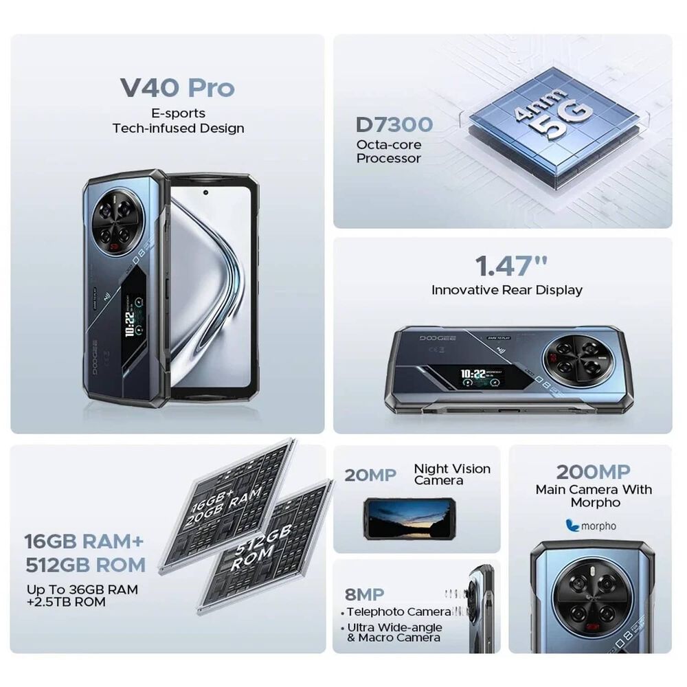 Doogee V40 Pro - Smartphone Rugerizado 5g Con 36gb Ram Y C&aacute;mara De 200mp image number 3.0