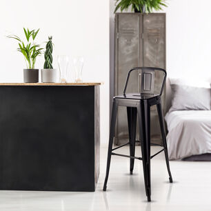 Piso Taburete Tolix Con Respaldo Negro