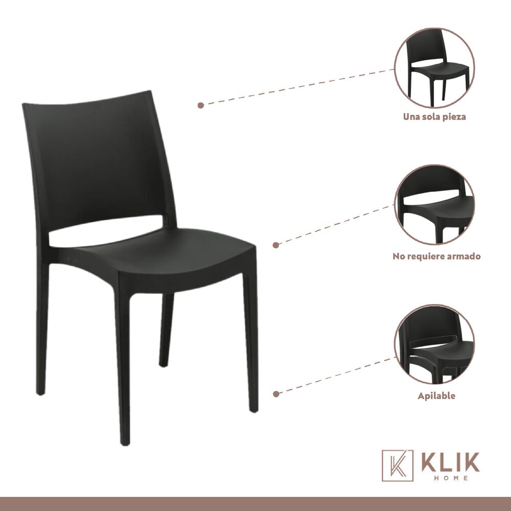 Mesa Restaurant 70x70 Tubo Metal Cubierta Mdf + 4 Sillas Restaurante - Negra image number 3.0