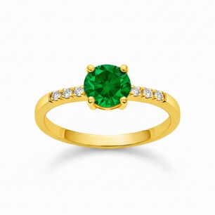 Anillo Solitario Princesa Oro 18k Con Cristal Central 5mm Verde