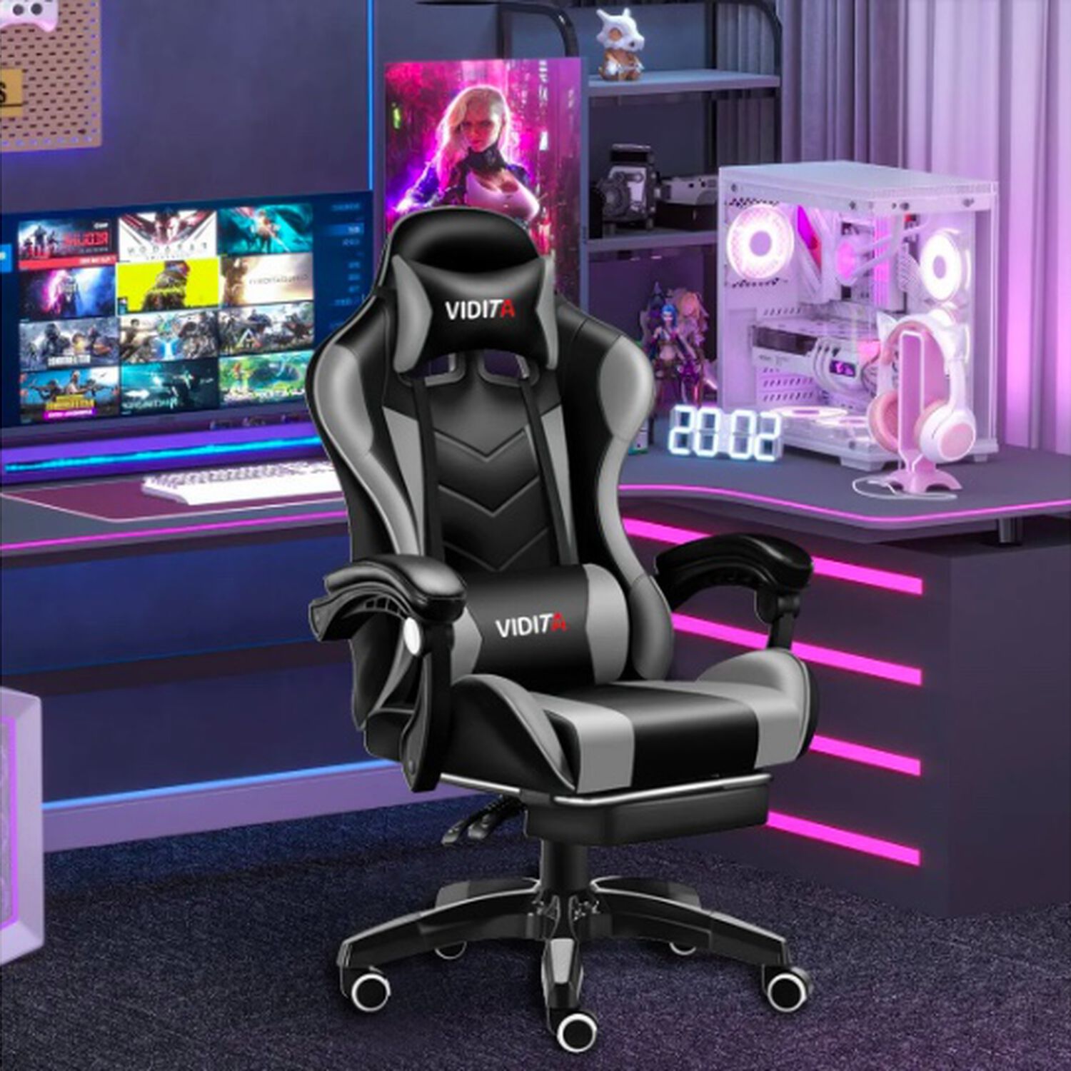 Silla Gamer Ergon&oacute;mica Gris image number 4.0