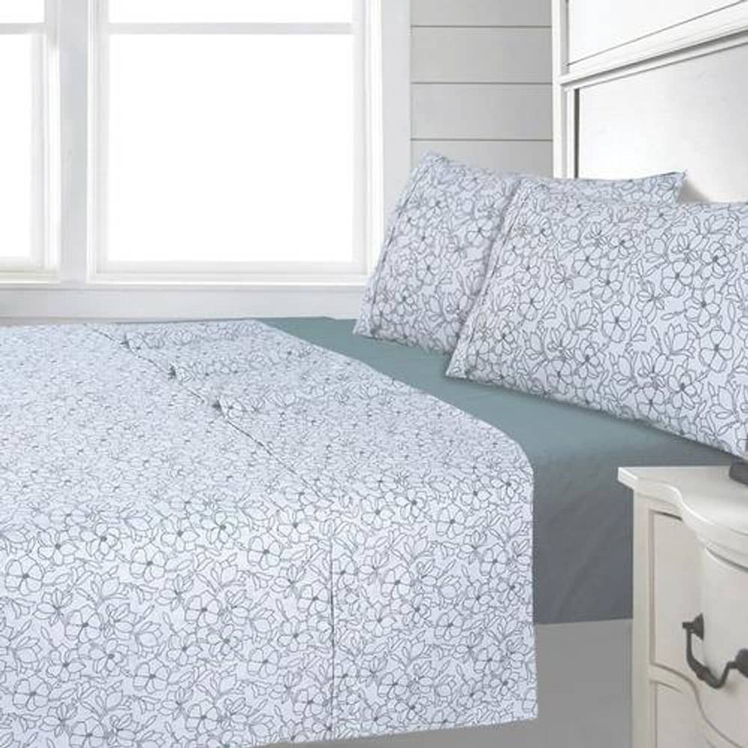 Sabana Andes 144 Hilos Estampada Floral Gris 1 Plaza image number 0.0