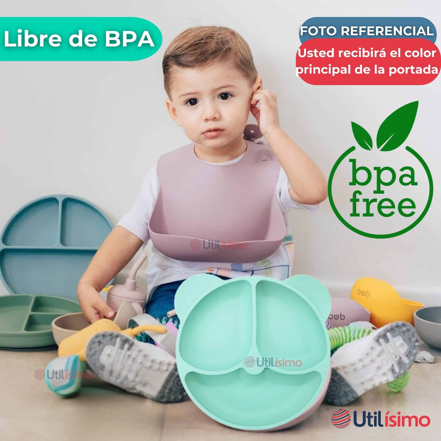 Set De Alimentaci&oacute;n Beb&eacute; Silicona De Oso 6 Piezas Libre Bpa Color Turquesa image number 2.0
