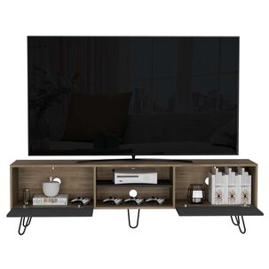 Rack Tv 80" 2 Puertas Fm-007c Café Claro Y Plomo