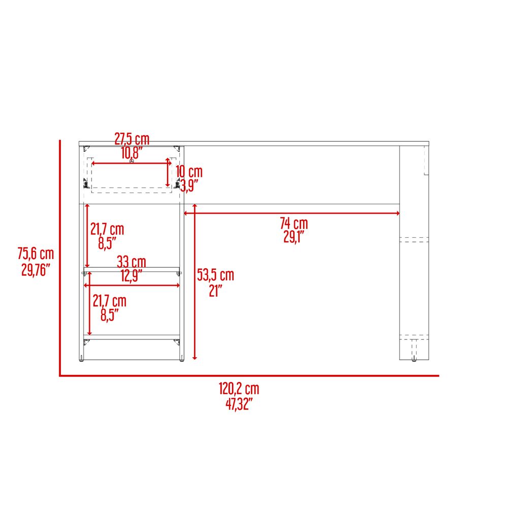 Escritorio Melamina 1 Cajon 75,6x120,2x47,3 Cm Gris image number 7.0