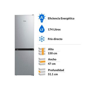 Refrigerador Bottom Freezer Midea MDRB241FGE50M / Frío Directo / 174 Litros / A+