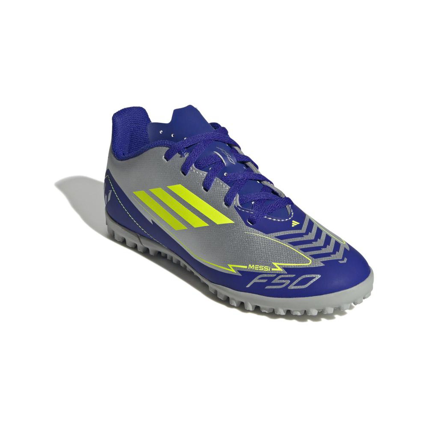 Zapatilla F&uacute;tbol Ni&ntilde;o Adidas F50 Club Tf J Messi Plata image number 0.0