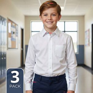 Pack 3 Camisas Escolares Blanca Manga Larga Colegio Para Ni&ntilde;os Y Juvenil