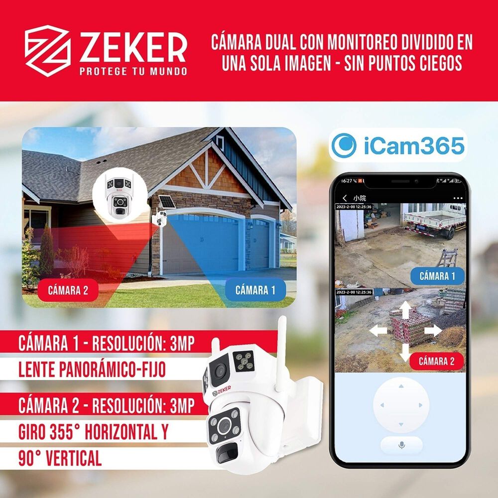 Camara De Seguridad Solar Vigilancia Doble Zeker 3mp Pack X2 image number 2.0