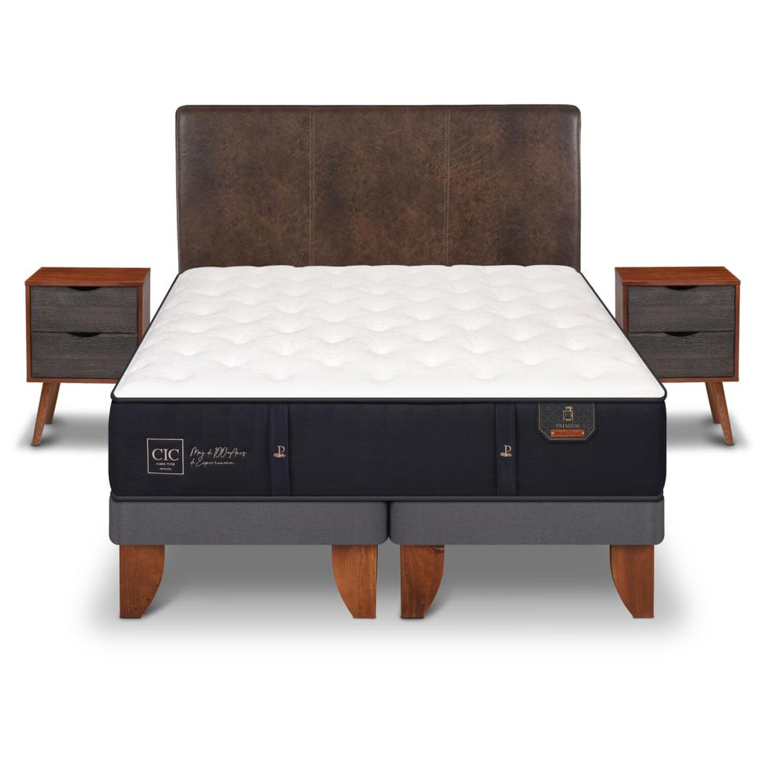 Cama Europea Cic Premium / 2 Plazas / Base Dividida + Set De Maderas image number 0.0