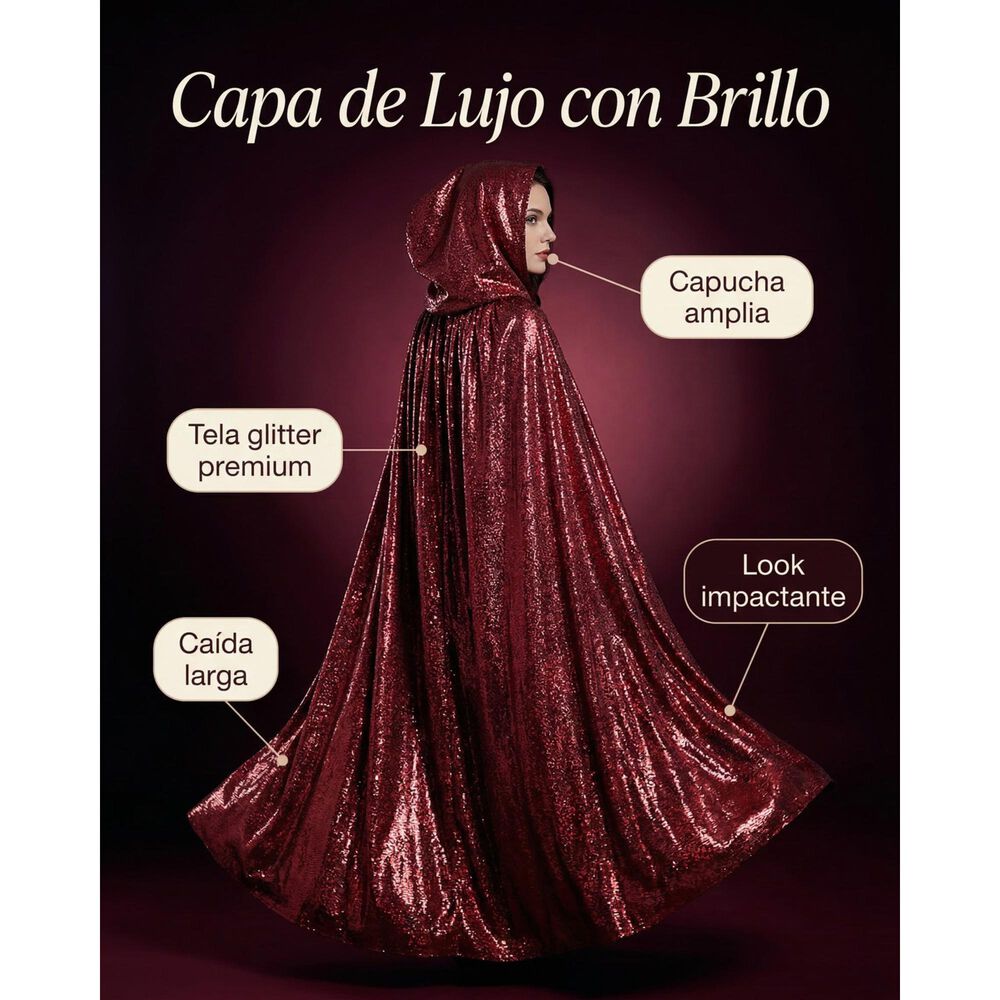 Capa Glitter Brillante Con Capucha Para Cosplay Y Disfraz image number 6.0
