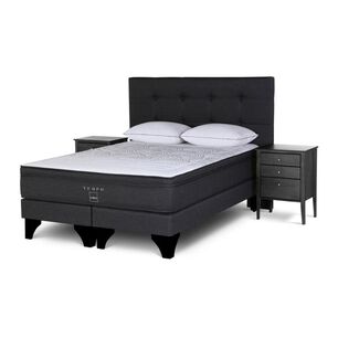 Cama Europea Rosen Tempo / King / Base Dividida + Set De Maderas Issey Grafito + Almohada Extra