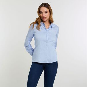 Blusa Listada Manga Larga Cuello Camisero Mujer Kimera