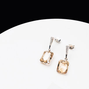 Aros Estefan&iacute;a Plata Italiana 925 Y Cristales Genuinos Golden Shadow