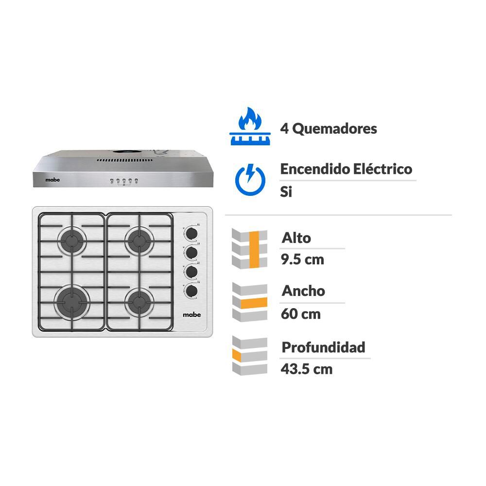Kit Cocina Mabe Campana CM6045XV0 / Encimera CMG6044SD-1CL  / 4 Quemadores image number 1.0
