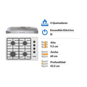 Kit Cocina Mabe Campana CM6045XV0 / Encimera CMG6044SD-1CL  / 4 Quemadores