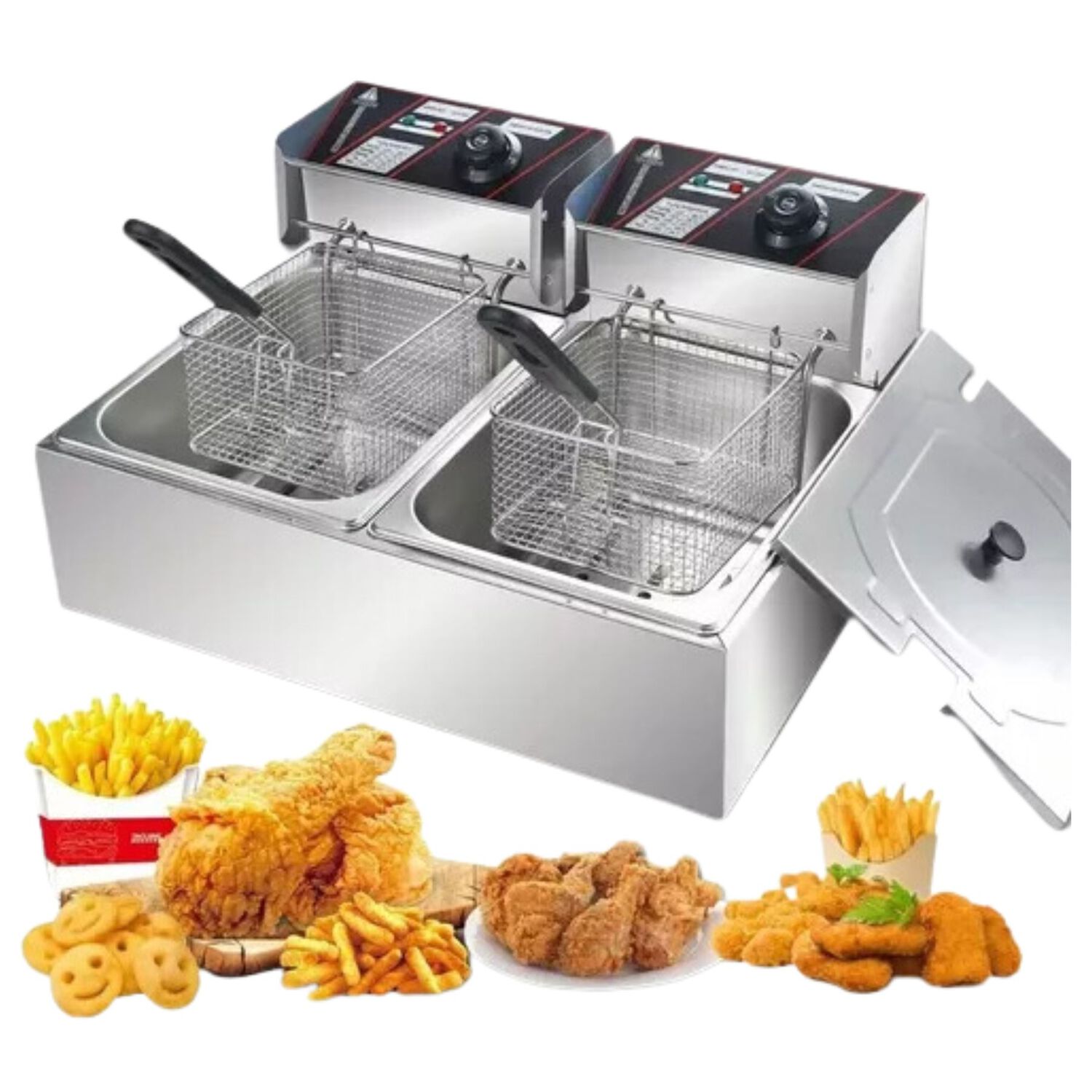 Freidora El&eacute;ctrica 12l Acero Inox 5500w Potente 2 Puestos image number 5.0