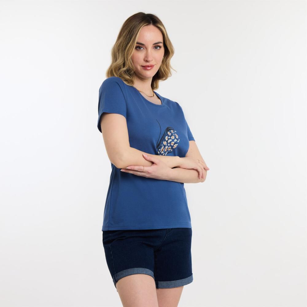 Polera Lisa Estampado Delantero Manga Corta Cuello Redondo Mujer Geeps image number 2.0