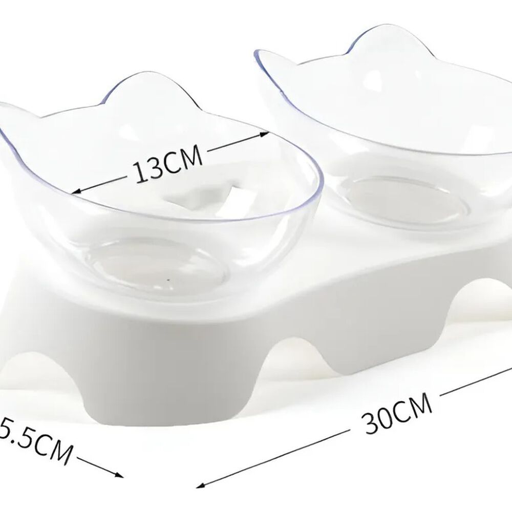 Plato Doble Para Mascotas Comedero Doble Gatos Dispensador Alimentos Agua image number 1.0