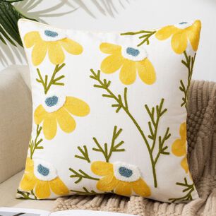 Cojin Bordado 45x45 Cm Margarita Mitad Mostaza