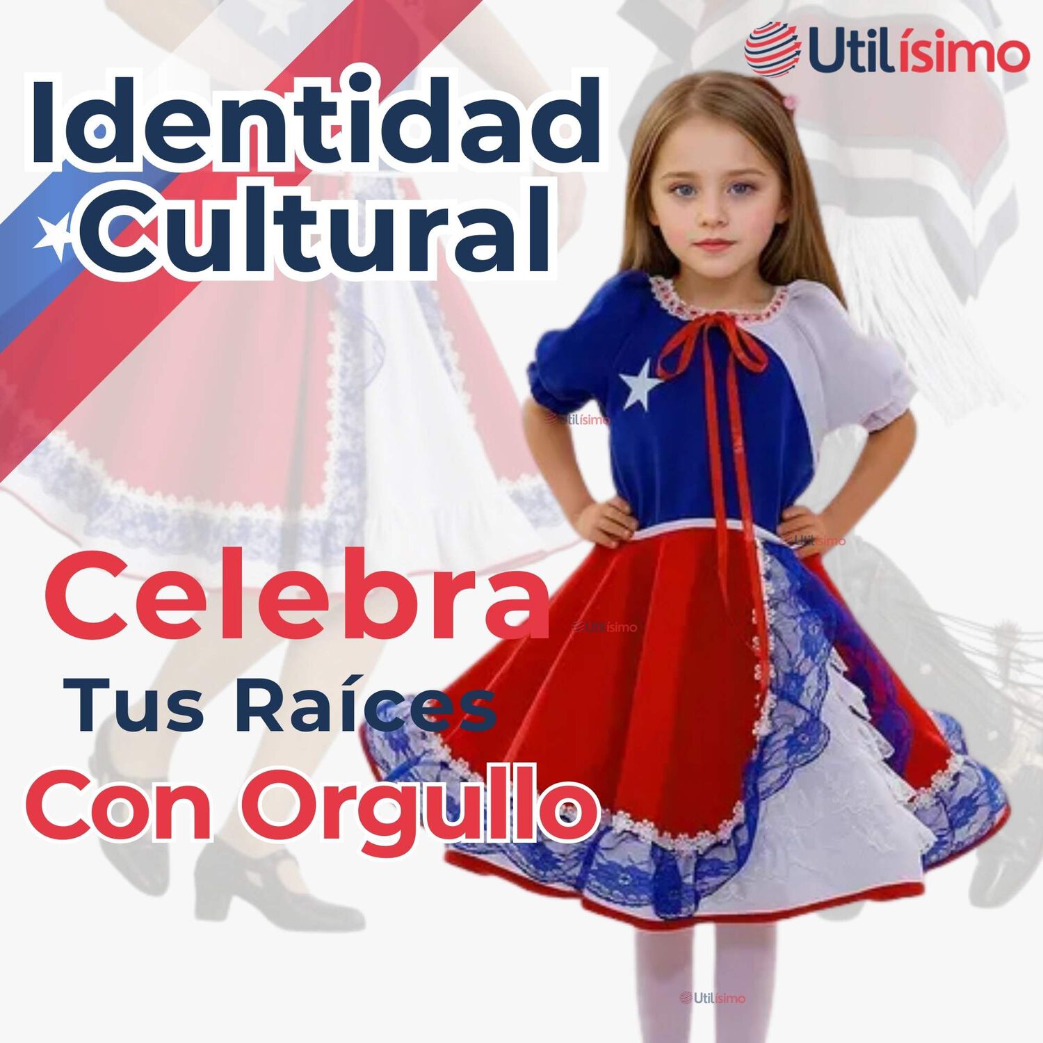 Vestido Huasa Ni&ntilde;a Bandera Chilena Fiestas Patrias image number 5.0