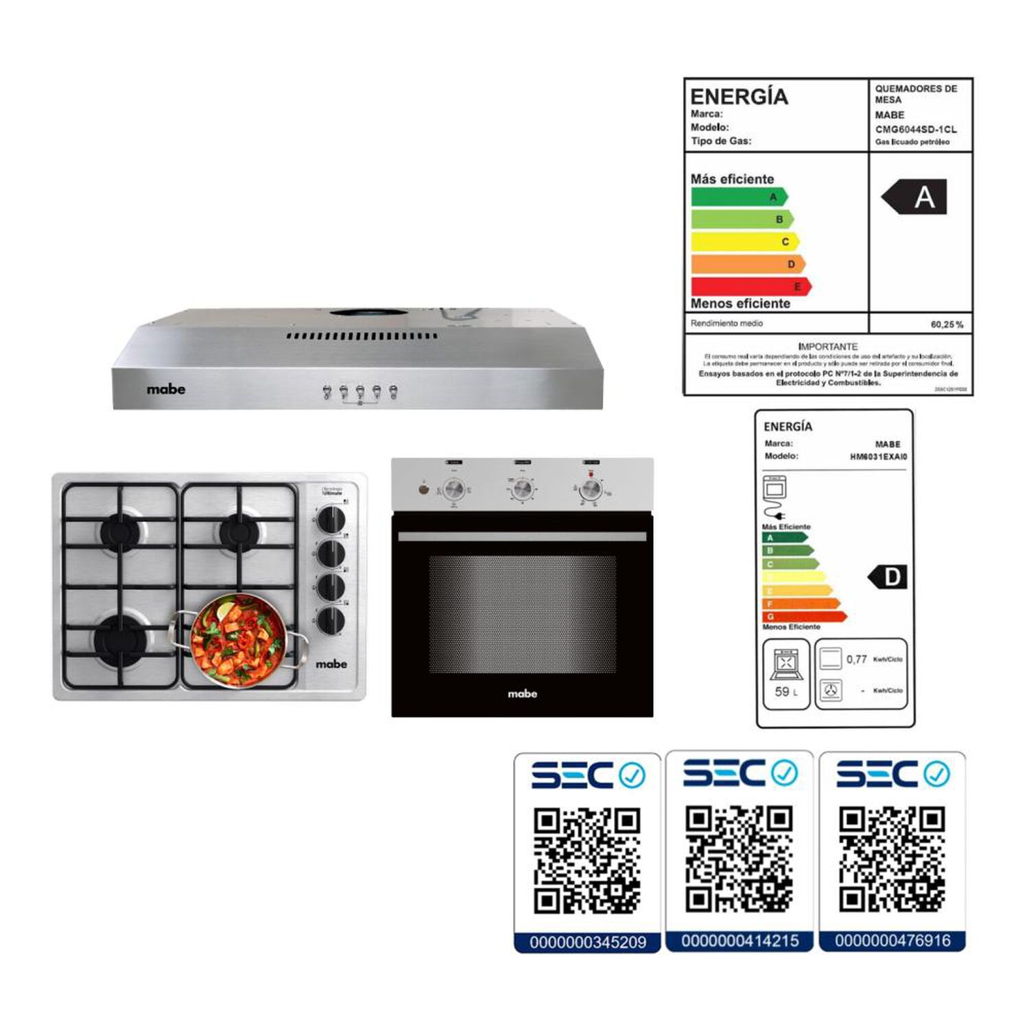Kit de cocina Mabe Encimera a gas CMG6044SD + Campana CM6045XV0 + Horno El&eacute;ctrico Empotrable / 4 Quemadores image number 13.0
