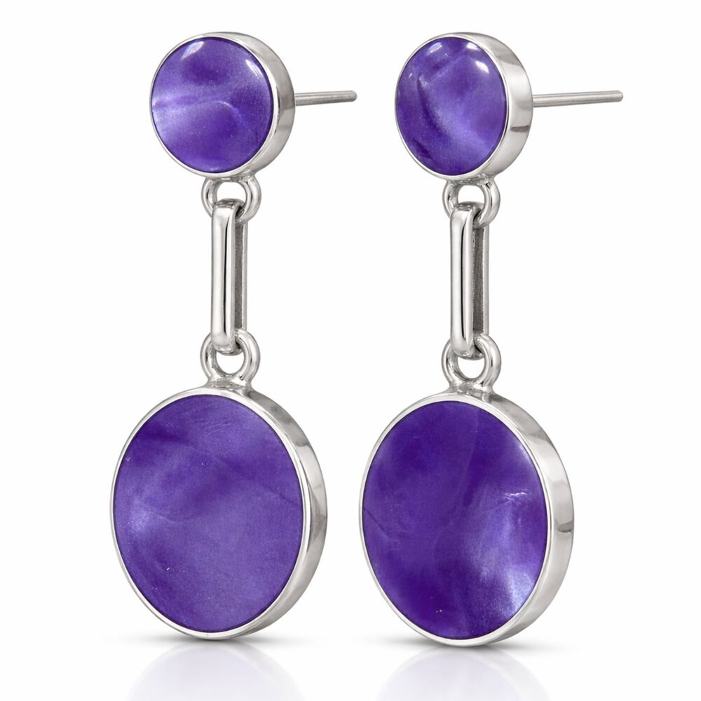 Aros Amatista Circular Plata 950 Atornillados Colgantes Mujer Elegantes Piedra Violeta image number 1.0
