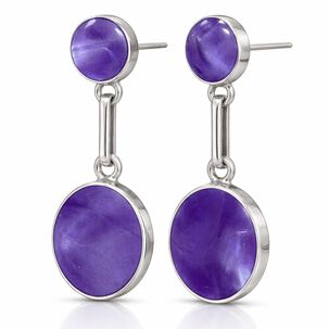 Aros Amatista Circular Plata 950 Atornillados Colgantes Mujer Elegantes Piedra Violeta