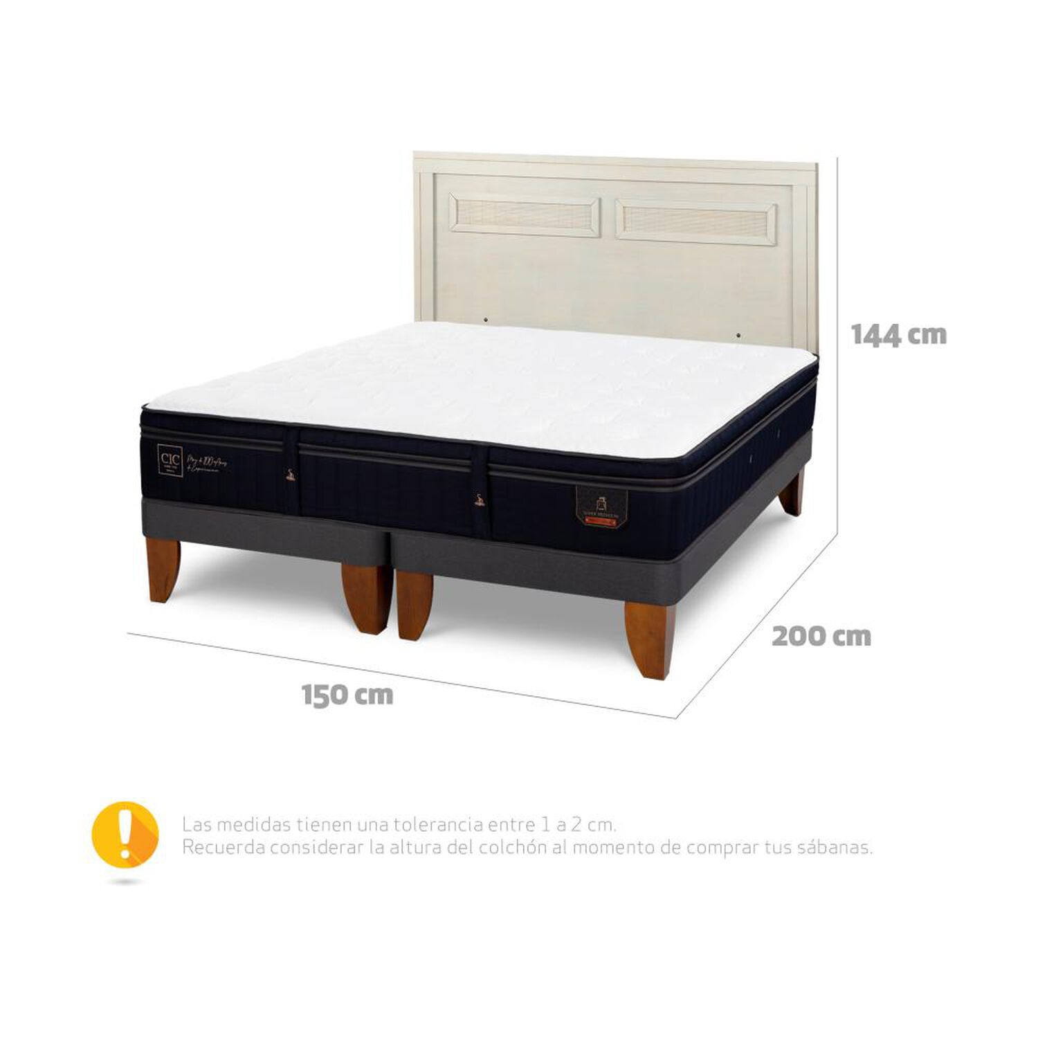 Cama Europea Cic Linea Premium / 2 Plazas / Base Dividida + Respaldo image number 6.0