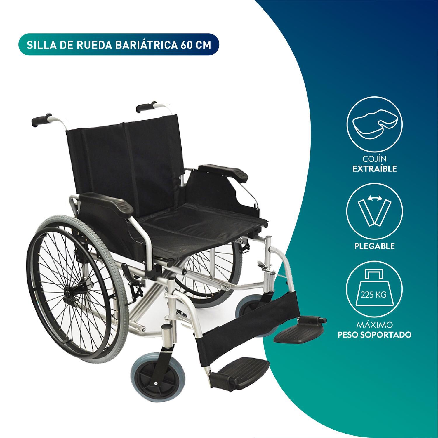 Silla De Ruedas Sobrepeso Bariatrica Full Deluxe 60cm image number 2.0