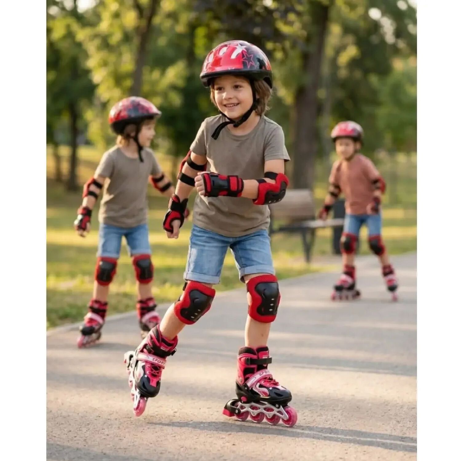 Set Patines Lineales Con Juego De Protecci&oacute;n Rojo L (39-42). image number 2.0