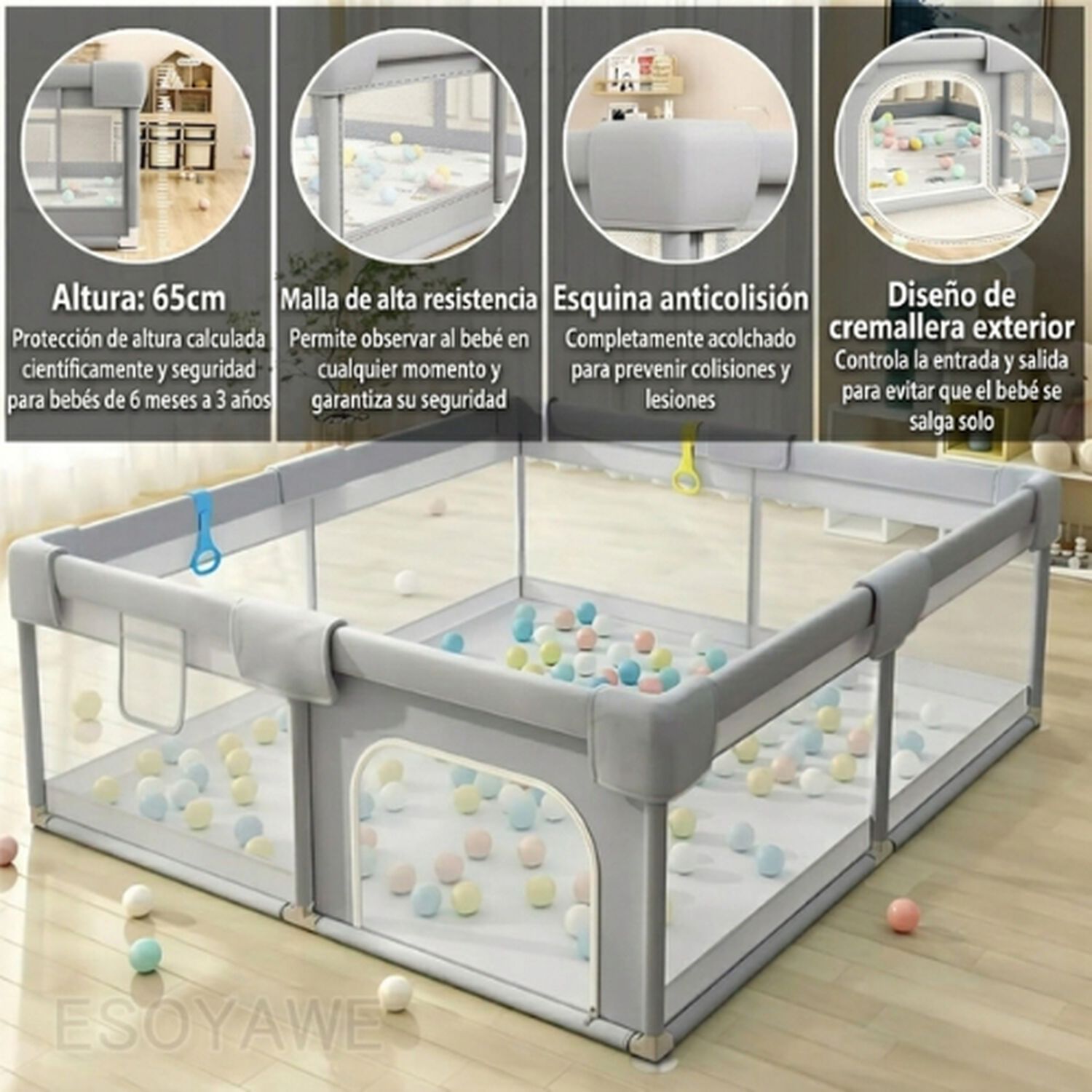 Corral Para Beb&eacute;s Con Pelotas Valla De Seguridad 66cmx200cm image number 3.0