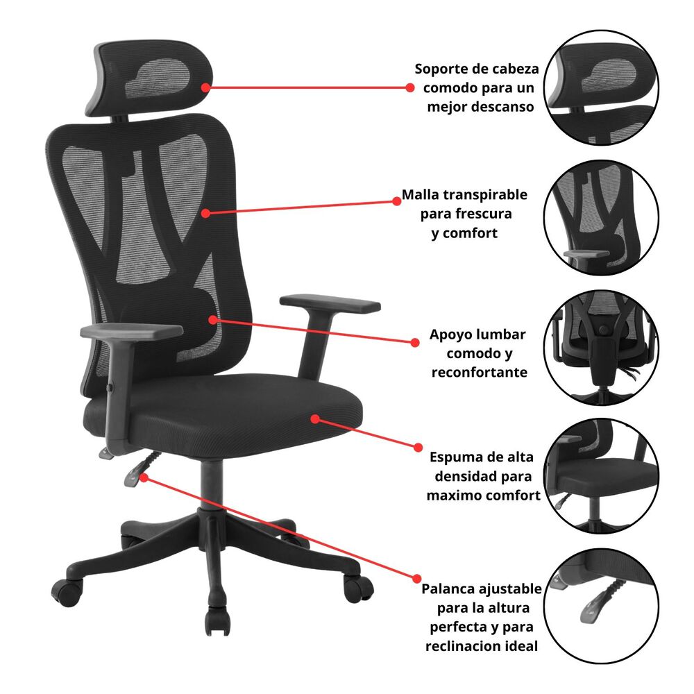 Silla De Escritorio Executive Air Negro image number 2.0