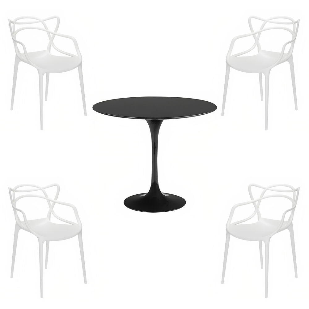Comedor Tulip Negro 80cm - 4 Sillas Master Blancas image number 0.0
