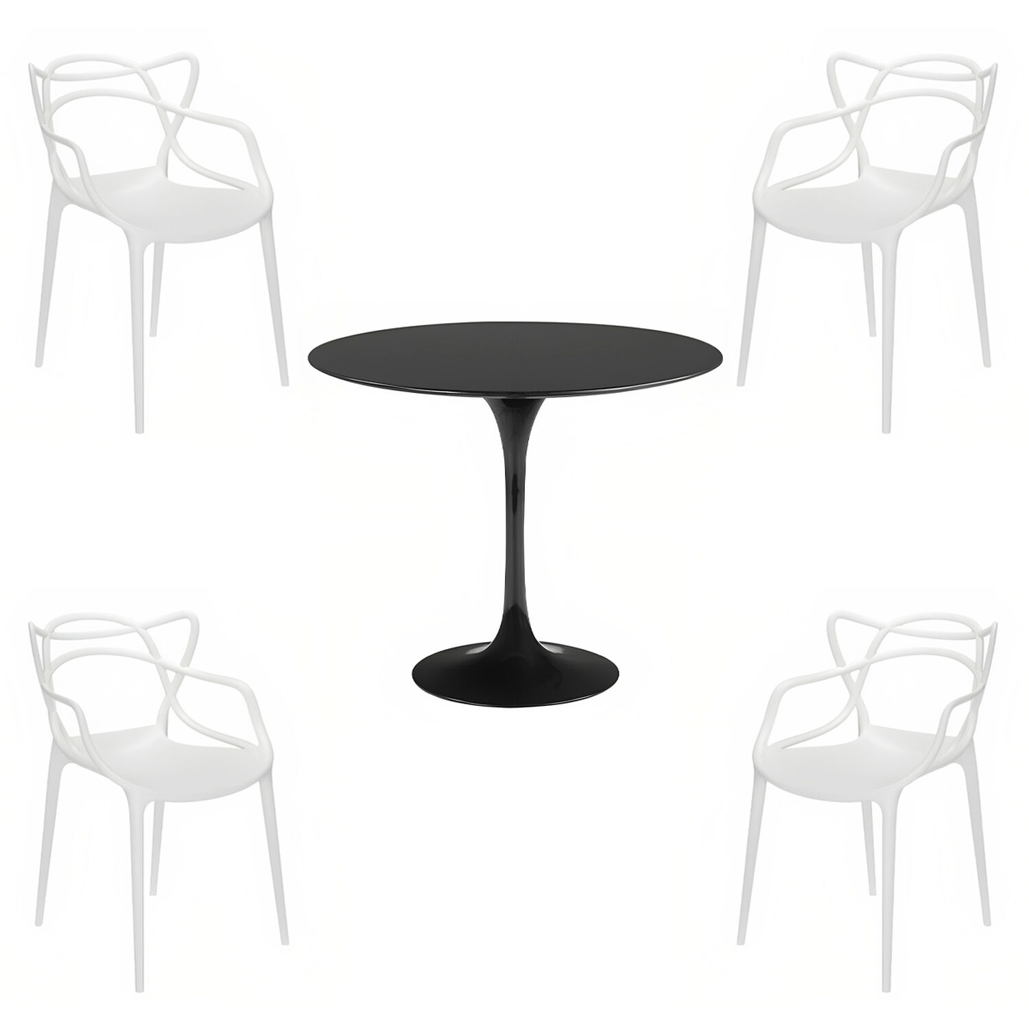 Comedor Tulip Negro 80cm - 4 Sillas Master Blancas image number 0.0