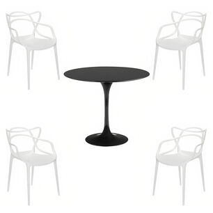 Comedor Tulip Negro 80cm - 4 Sillas Master Blancas