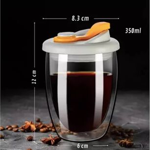 Taza Cafe Doble Vidrio Te Vaso Mug Tapa Antiderrame