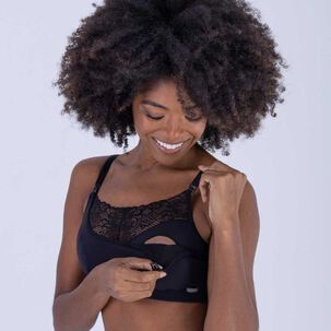 Sosten Lactancia Semi Encaje Algodón Negro 2rios