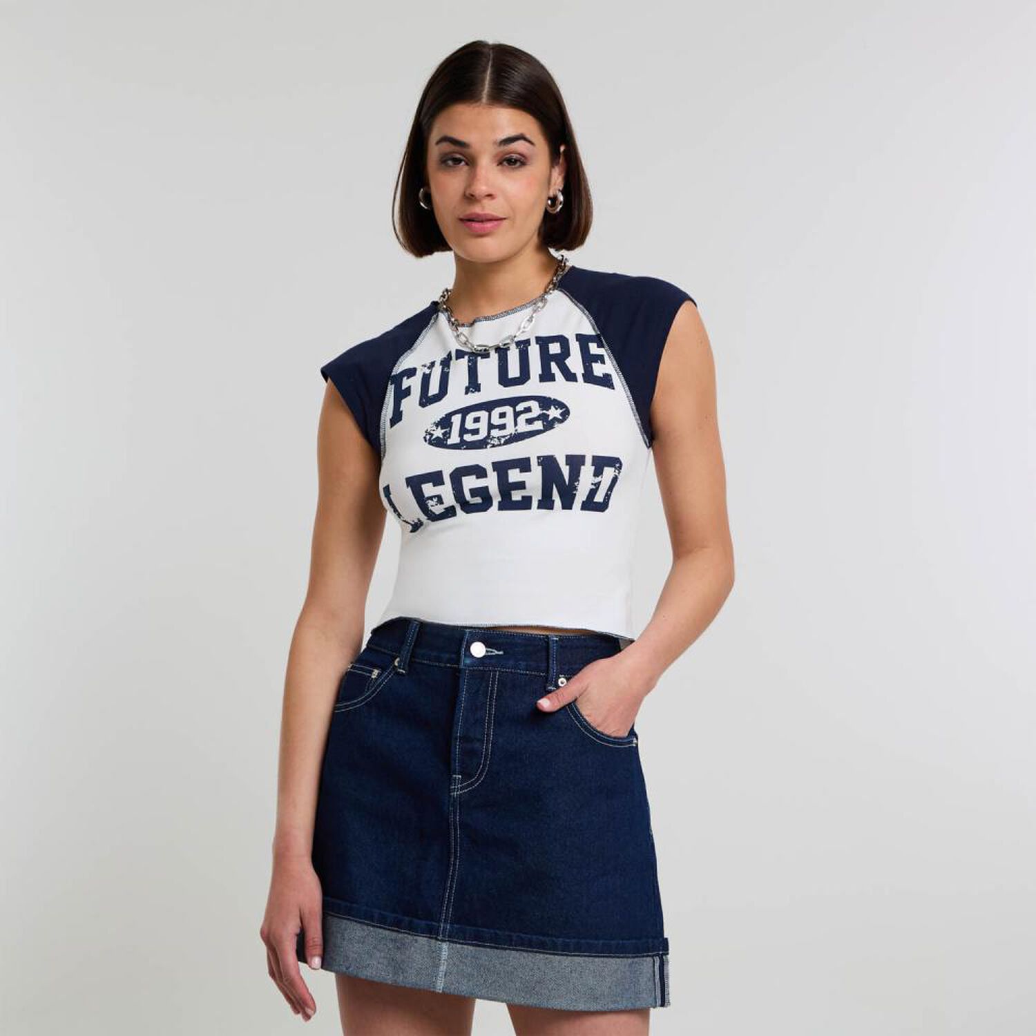 Polera College Manga Corta Cuello Redondo Mujer Rolly Go image number 0.0