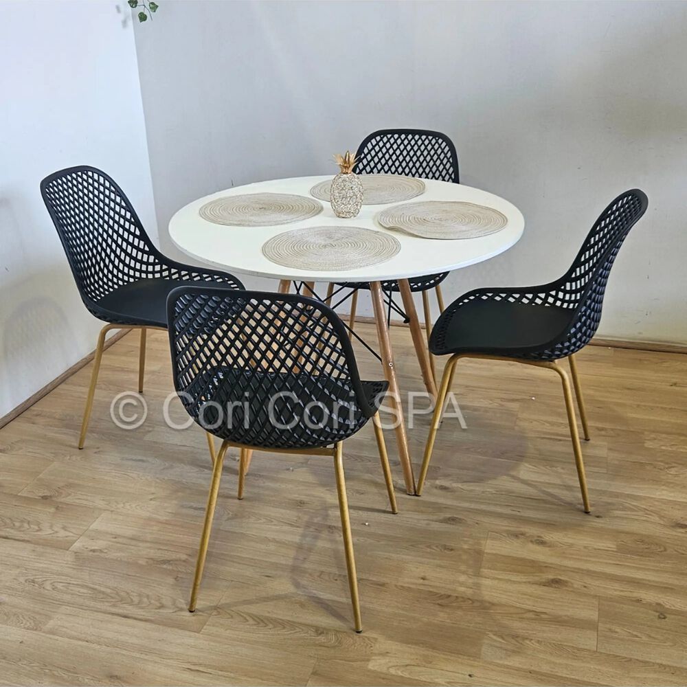 Comedor Mesa Eames Blanca 80cm + 4 Sillas Panal Negro image number 0.0