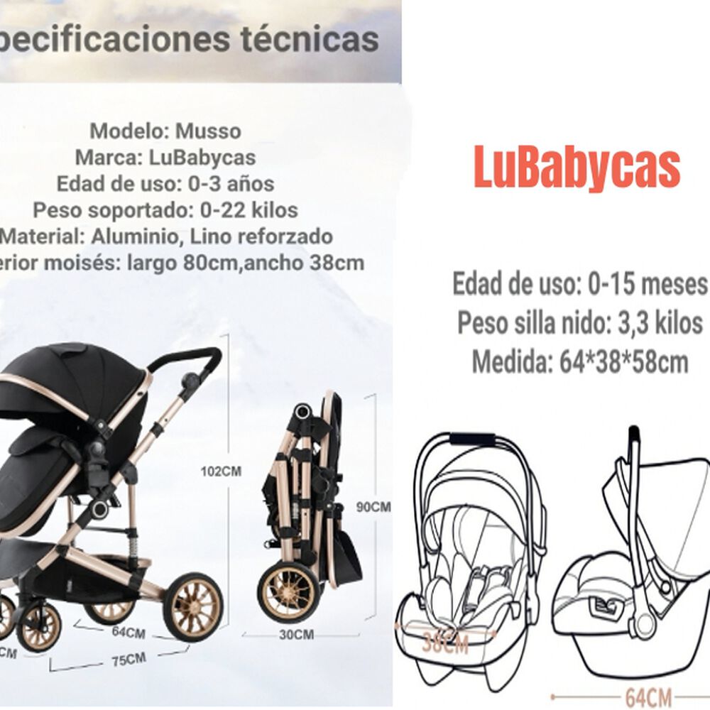 Coche Cuna Con Silla Nido Y Accesorios Lubabycas Gris image number 6.0