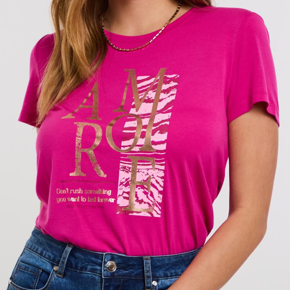 Polera Lisa Print Delantero Manga Corta Cuello Redondo Mujer Kimera image number 4.0