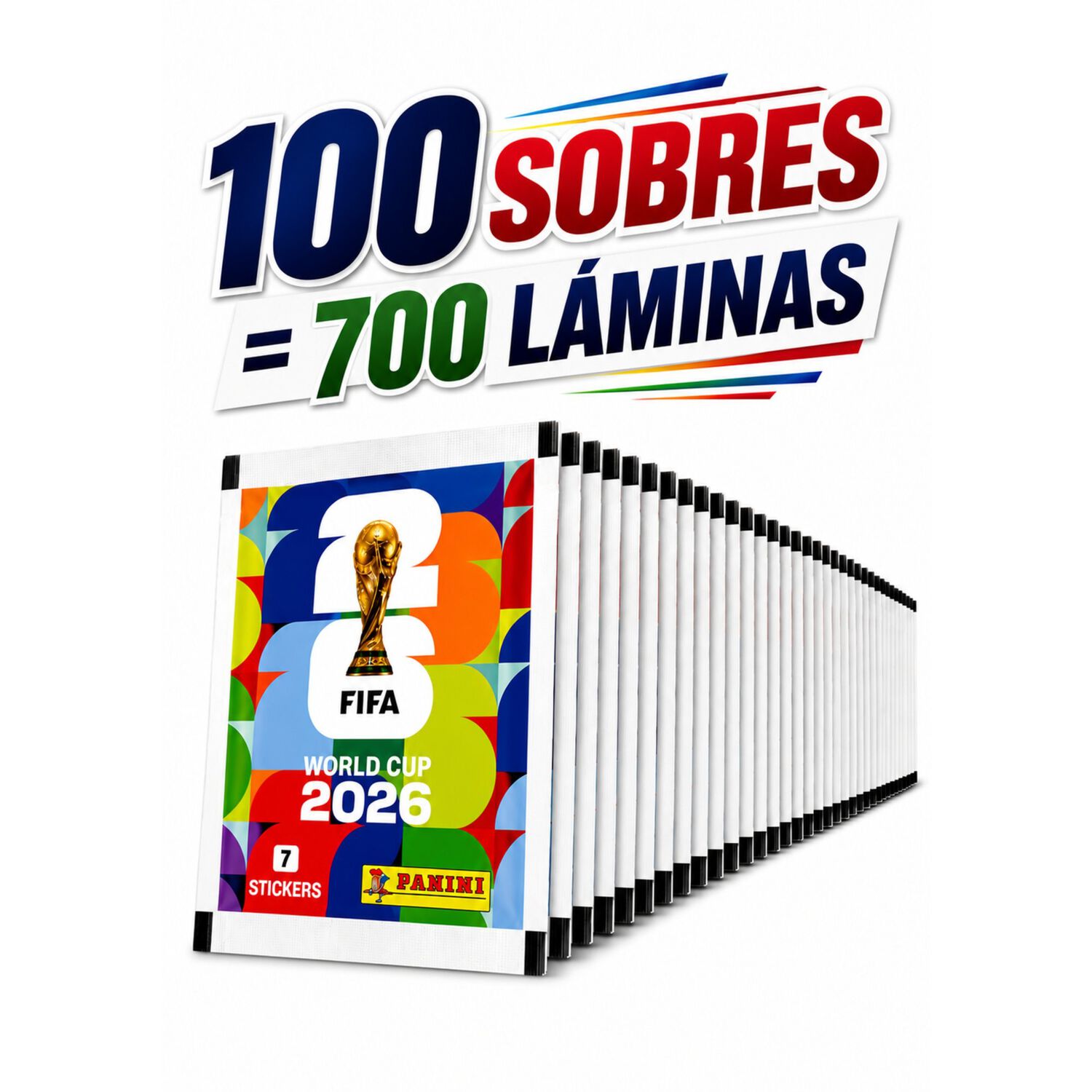 Pack 100 Sobres Oficiales Panini Mundial 2026 700 L&aacute;minas image number 1.0