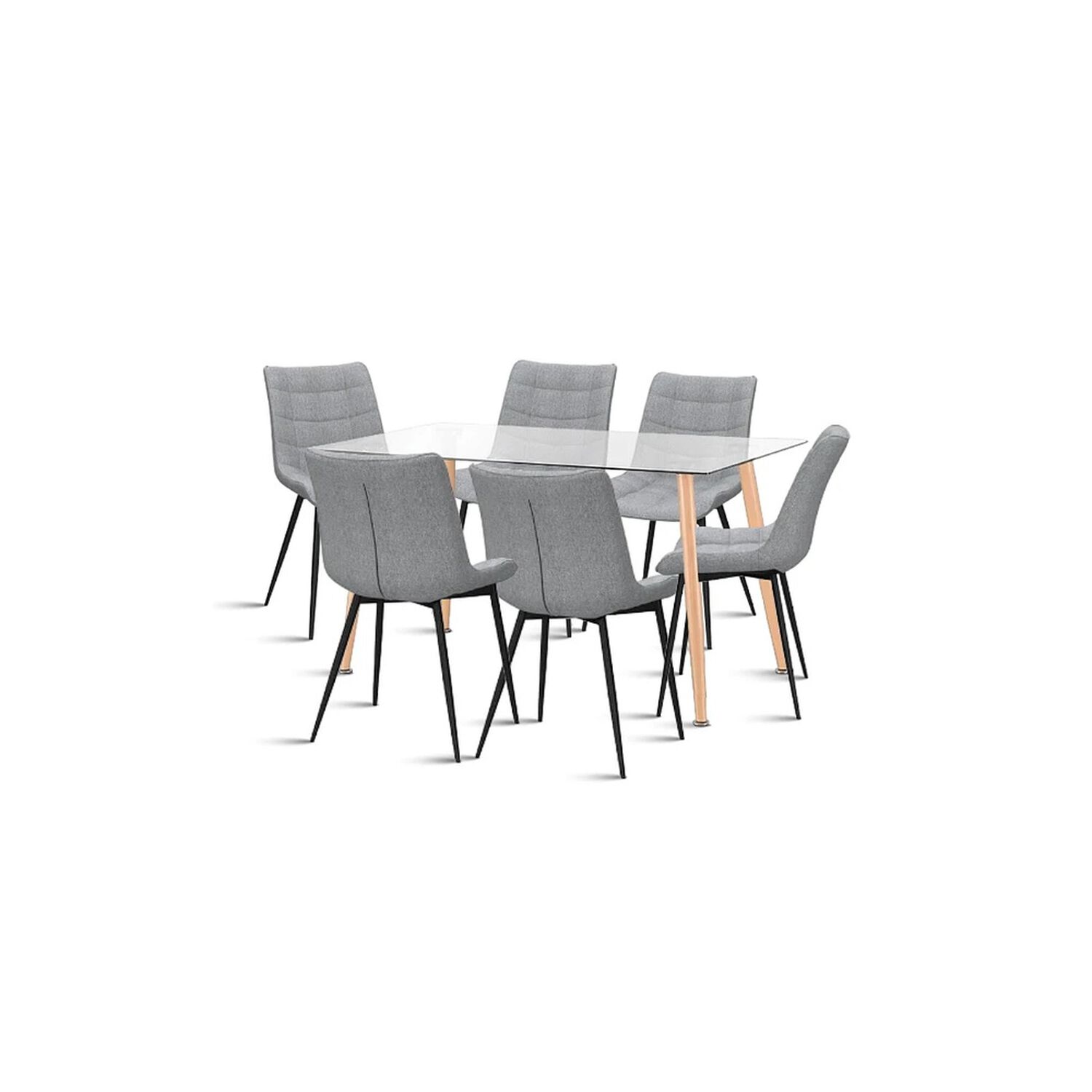 Comedor Mesa Vidrio Rectangular 120x80 + 6 Silla Macron Terciopelo - Gris image number 0.0